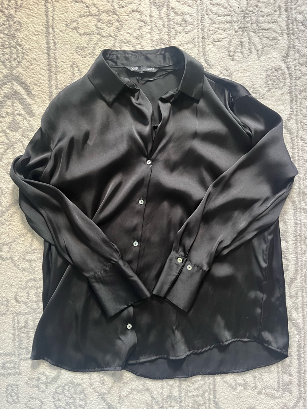 Zara Women’s Black Satin Button-Up Shirt